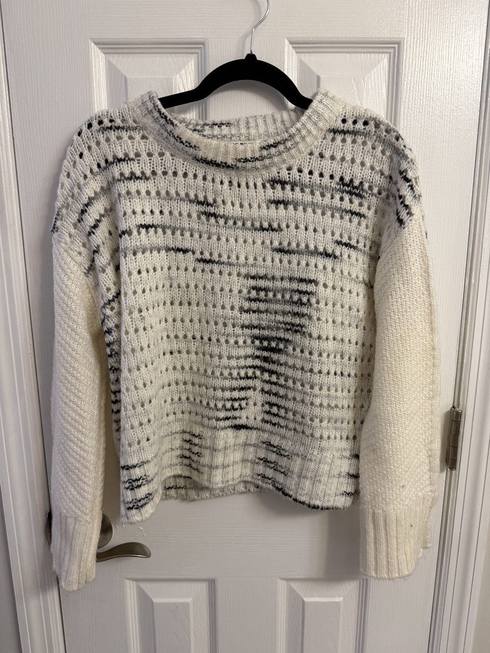 Rag Poets Cream Black Open Knit Crewneck Sweater Size M